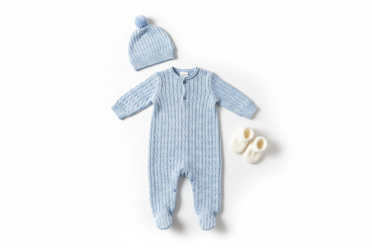 Blue Knitted Romper - Front View