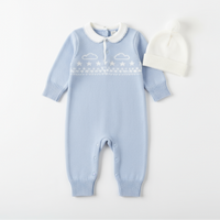 Blue Knitted Romper - Front View